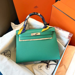 Hermes Kelly 28 Vert Jade Epsom Palladium hardware