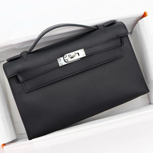 Hermes Kelly pochette black swift palladium hardware