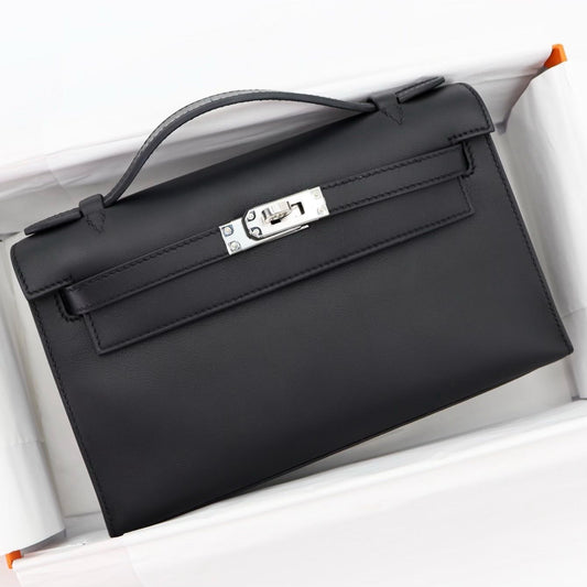 Hermes Kelly pochette black swift palladium hardware