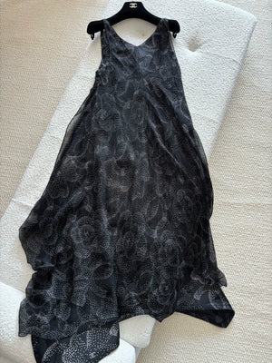 Chanel 23K Black Polka Dot Camellia Print Dress