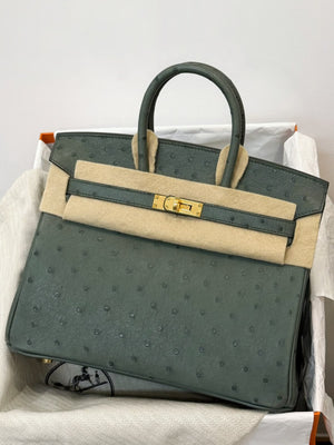 Hermes Birkin 25 Vert Amande Ostrich Gold hardware