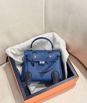 Hermes Kelly Doll Bleu Tie Swift Palladium hardware