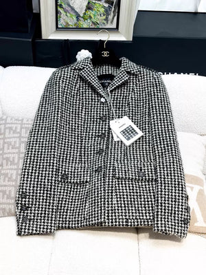 Chanel 22k black and white tweed coat