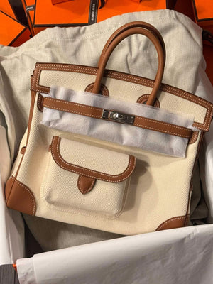 Hermes Birkin 25 Cargo Gold Swift & Nata Toile Palladium hardware