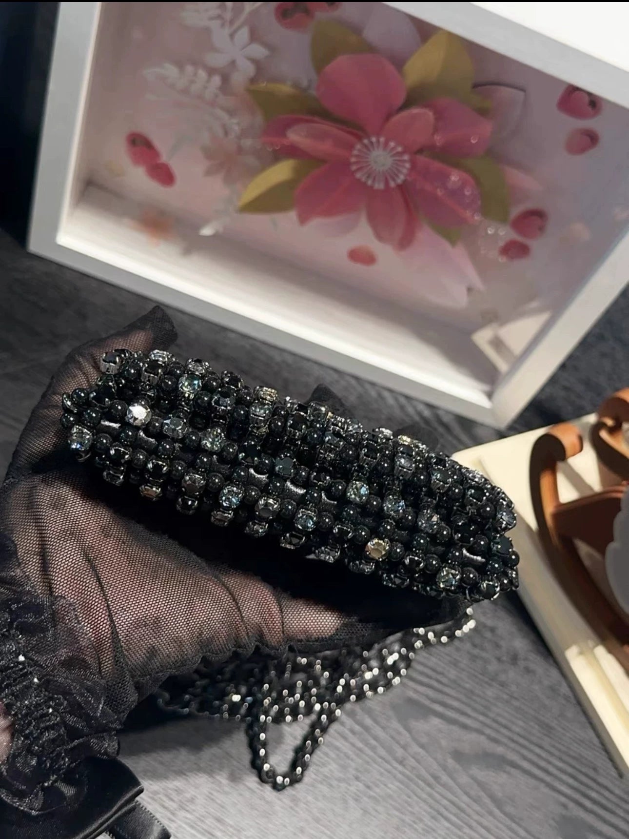 Chanel 22C black mini chain bag