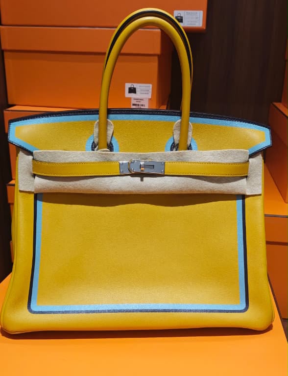 Hermes Birkin 35 resort Jaune Ambre / blue Celeste / blue indigo (one & only)