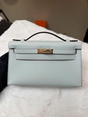 Hermes Kelly pochette Gris Platine Swift Permabrass hardware