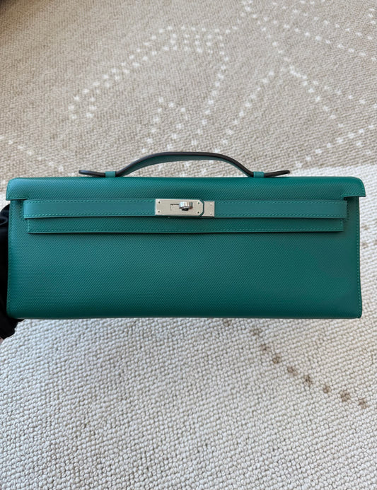 Hermes Kelly cut Malachite Epsom Palladium hardware
