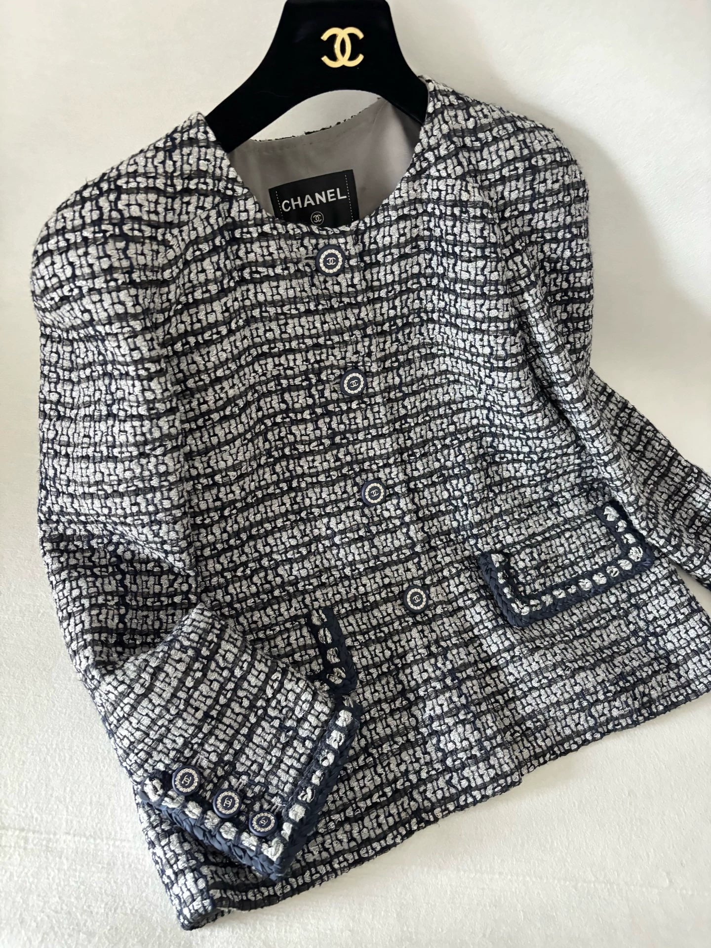 Chanel Blue-Grey-Silver Yarn Woven Jacket