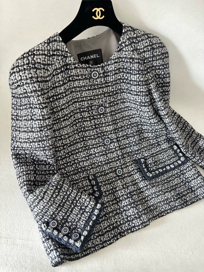 Chanel Blue-Grey-Silver Yarn Woven Jacket