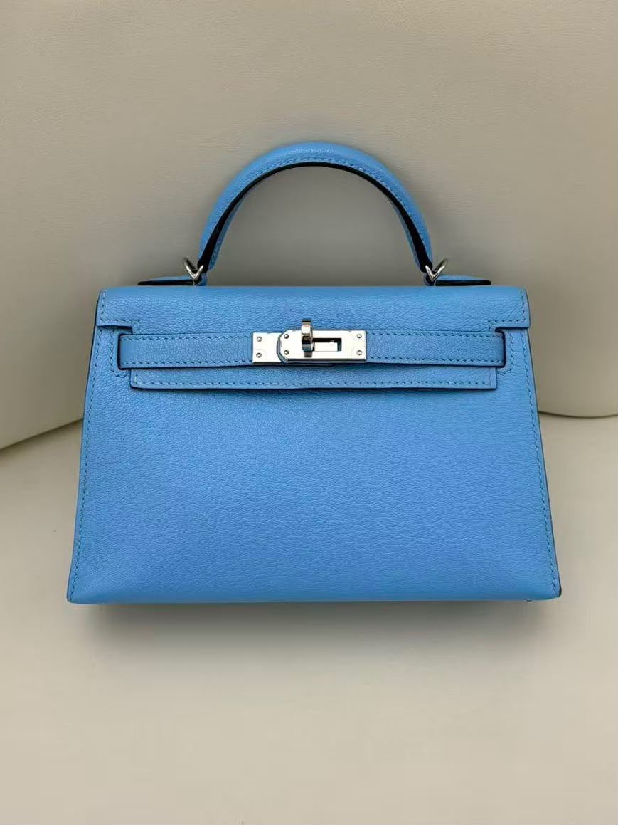 Hermes mini Kelly 20 blue Celeste Chevre palladium hardware
