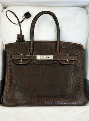 Hermes Birkin 30 HSS Ebene matte porosus with orange stitching palladium hardware