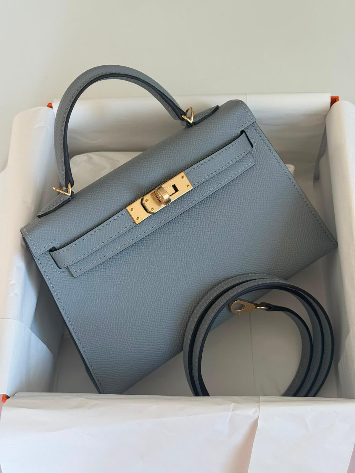 Hermes mini Kelly 20 Gris Pantin Epsom Permabrass hardware