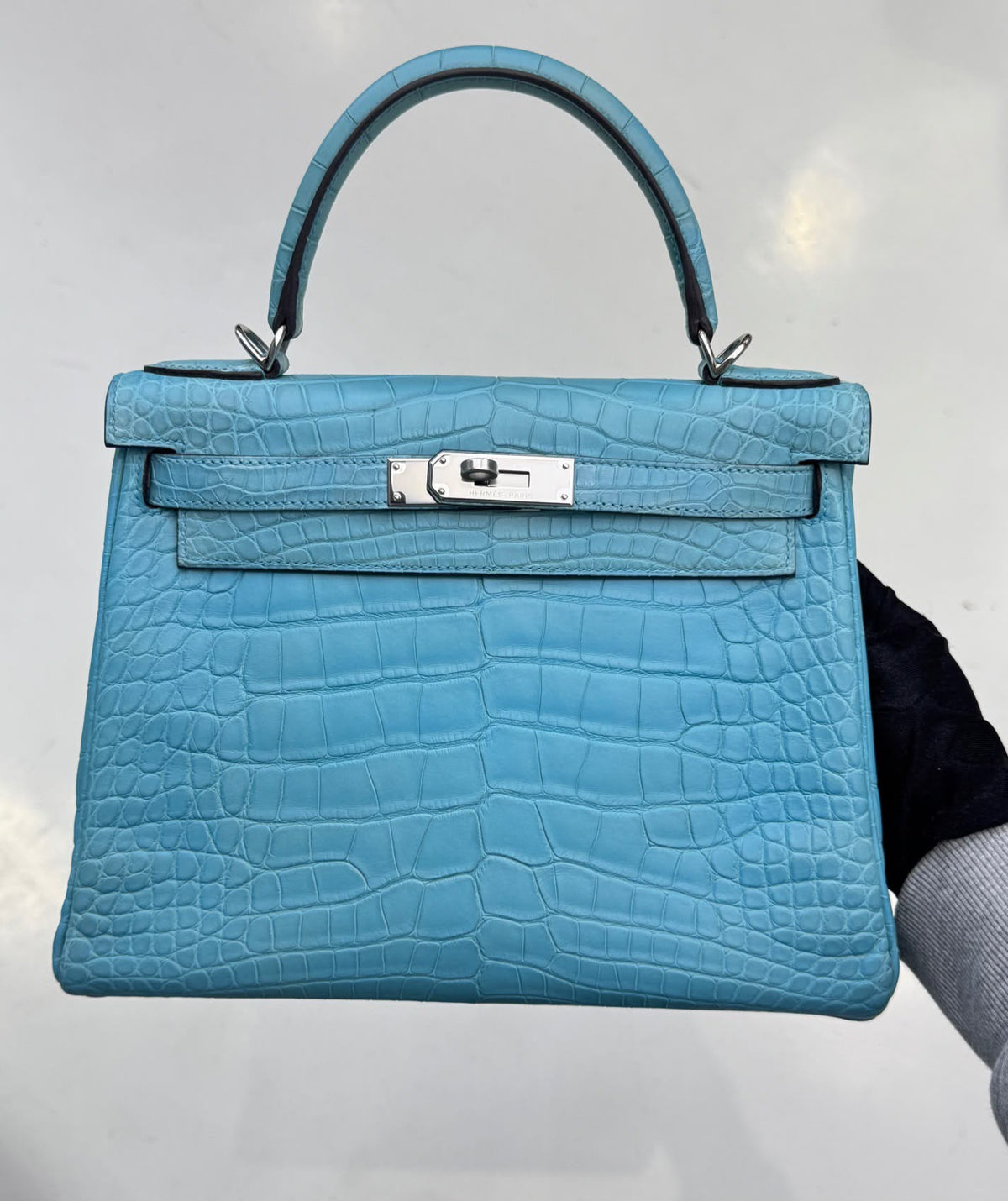 Hermes Kelly 28 blue Saint cyr matte alligator Palladium hardware