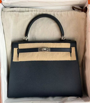 Hermes Kelly 25 Bleu Indigo Epsom Palladium hardware