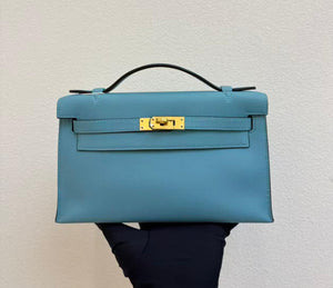 Hermes Kelly pochette blue Saint cyr swift gold hardware