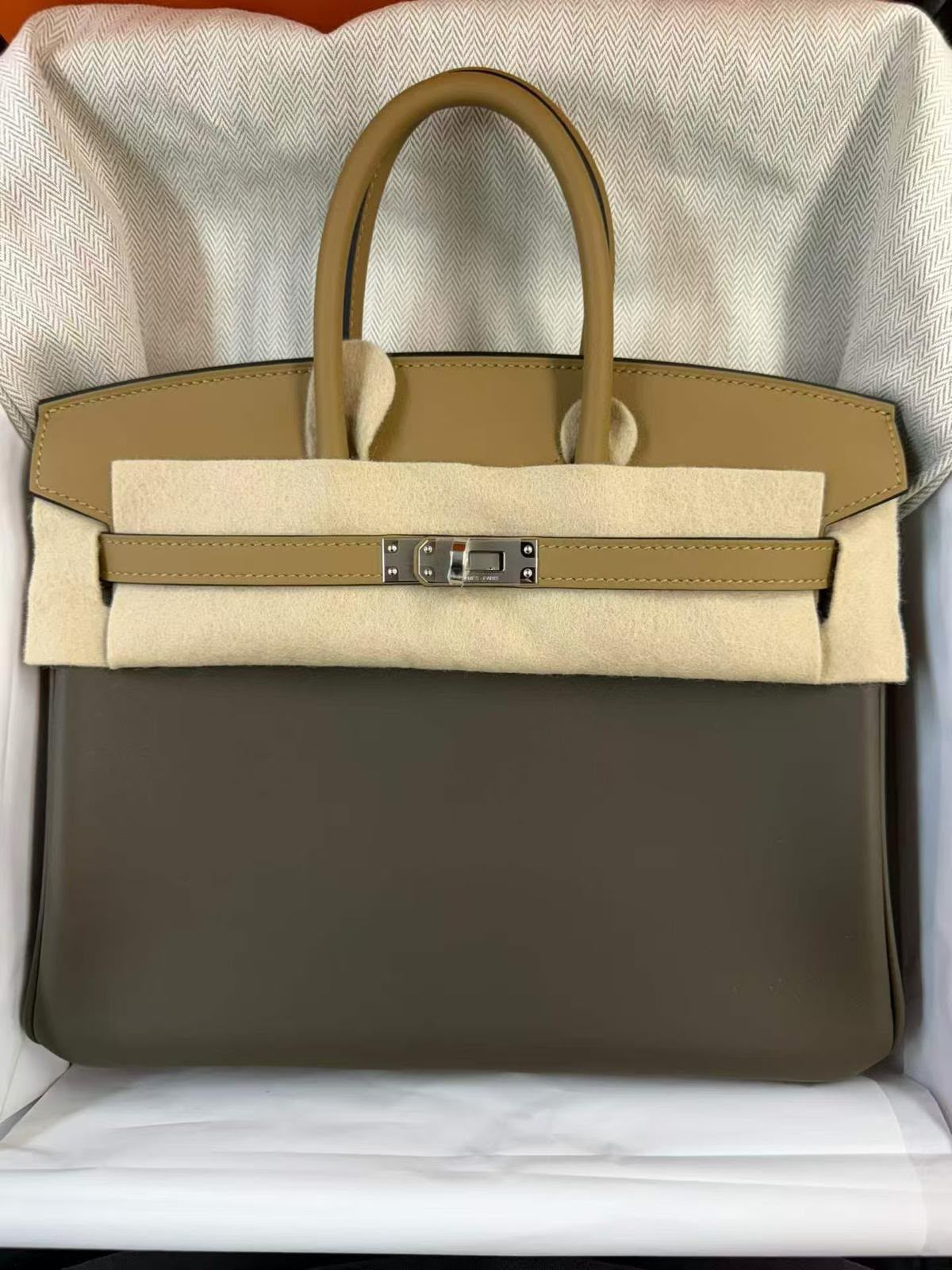 Hermes Birkin 25 Dune / Vert Loden Swift palladium hardware
