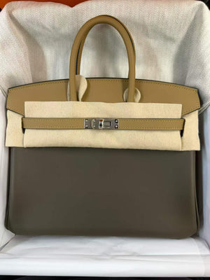 Hermes Birkin 25 Dune / Vert Loden Swift palladium hardware