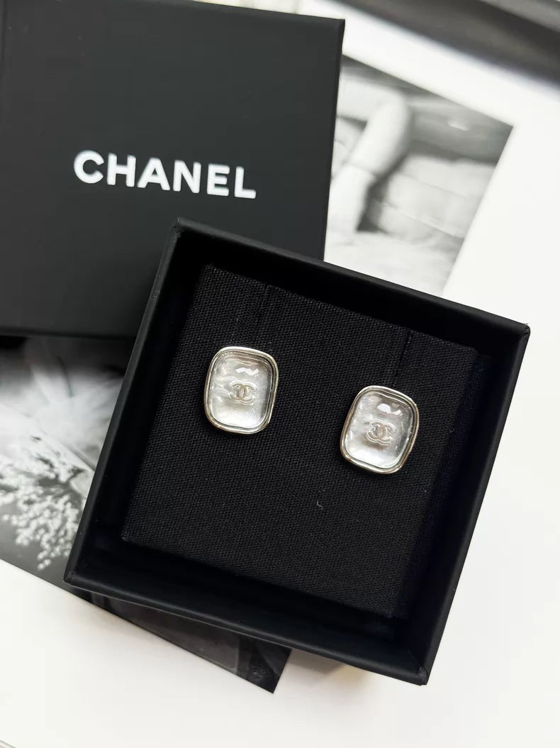 Chanel 26A blue-grey clear earrings