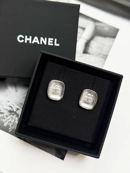 Chanel 26A blue-grey clear earrings