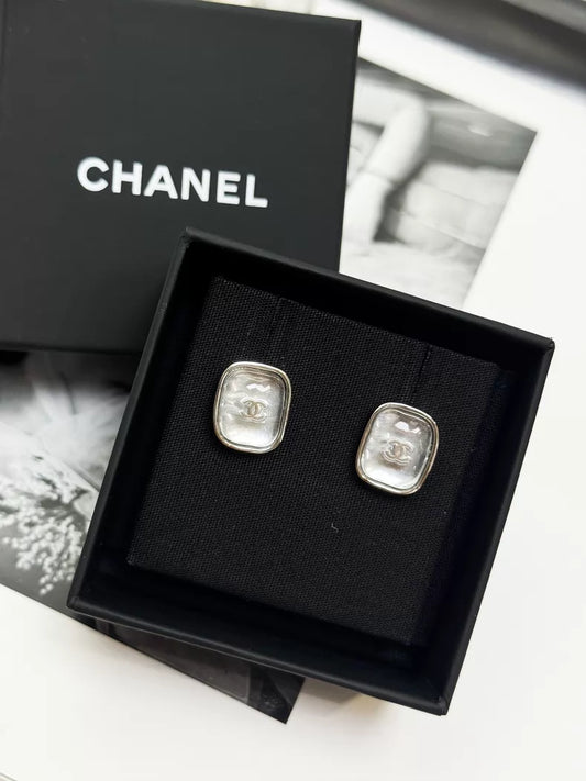 Chanel 26A blue-grey clear earrings