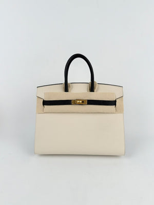 Hermes Birkin 25 Sellier Black / Craie Epsom Gold hardware