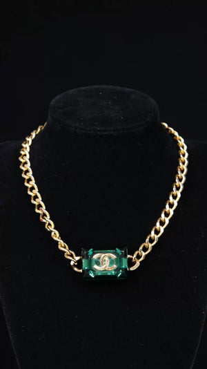 Chanel 23P CC Cube Emerald Choker Necklace