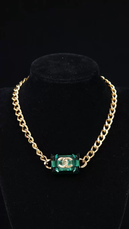 Chanel 23P CC Cube Emerald Choker Necklace