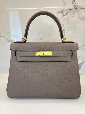 Hermes Kelly 28 Gris Asphalt Togo Gold hardware