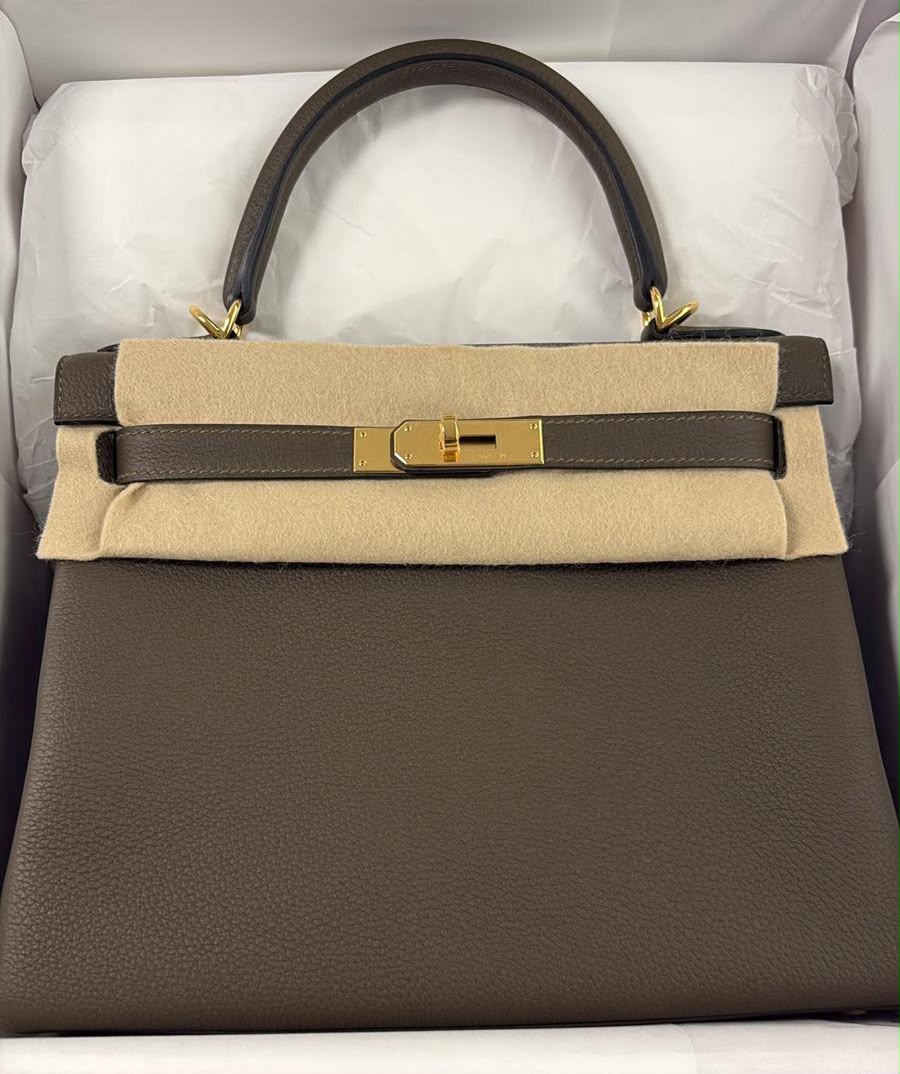 Hermes Kelly 28 Vert Loden Togo Gold hardware