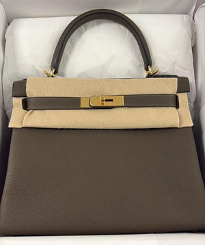 Hermes Kelly 28 Vert Loden Togo Gold hardware