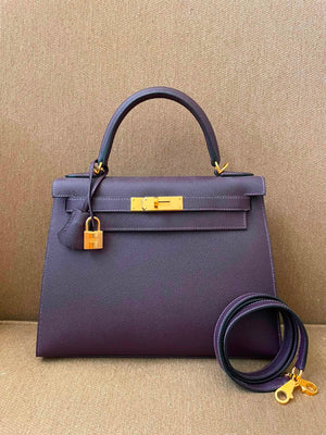 Hermes Kelly 28 Raisin Epsom Gold hardware