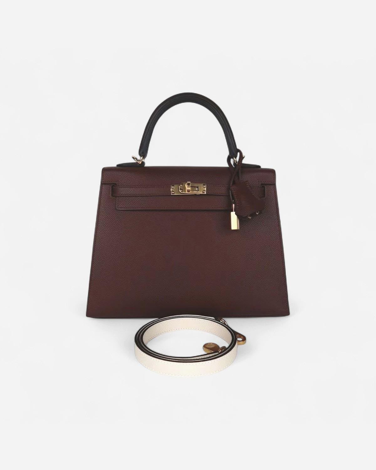 Hermes Kelly 25 Tricolor Ebene / Terre / Craie Epsom Gold hardware