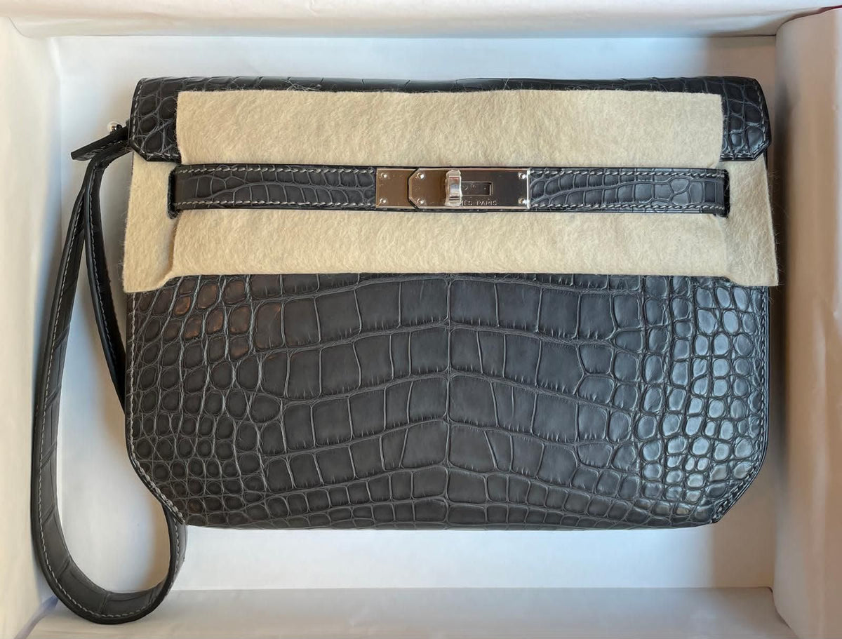Hermes Kelly Depeches Graphite Matte Alligator Palladium hardware
