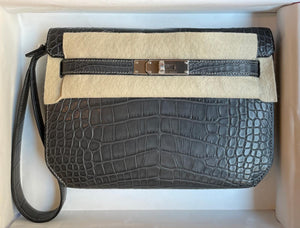 Hermes Kelly Depeches Graphite Matte Alligator Palladium hardware