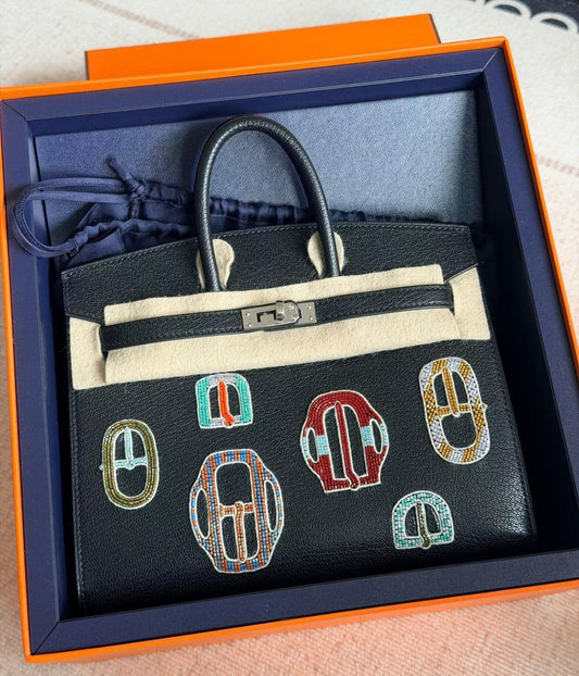 Hermes Birkin 20 Bouclerie Moderne V1 Black Chevre Palladium hardware