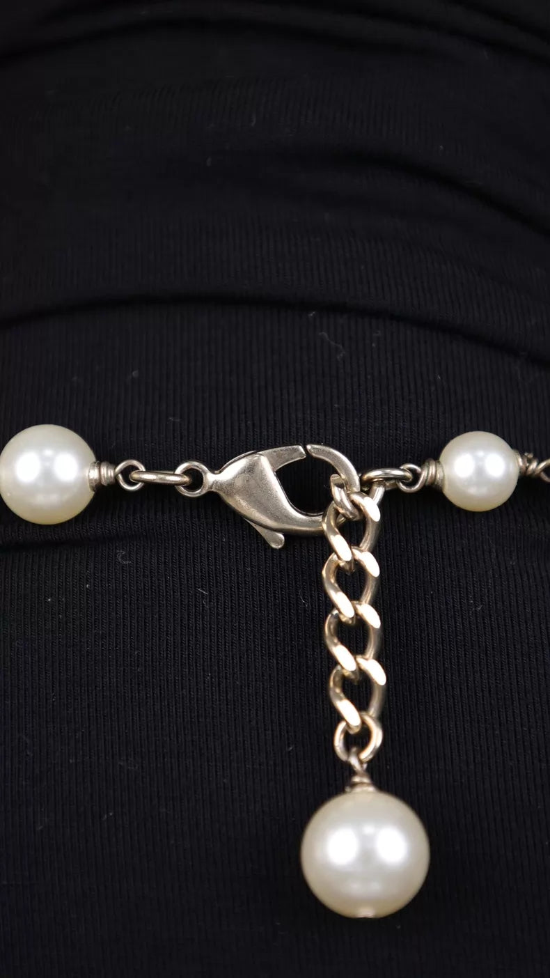 Chanel 08 Black and White Pearl Pendant Long Necklace