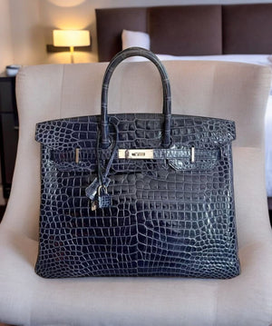 Hermes Birkin 35 Blue Abysse Shiny Porosus Palladium hardware