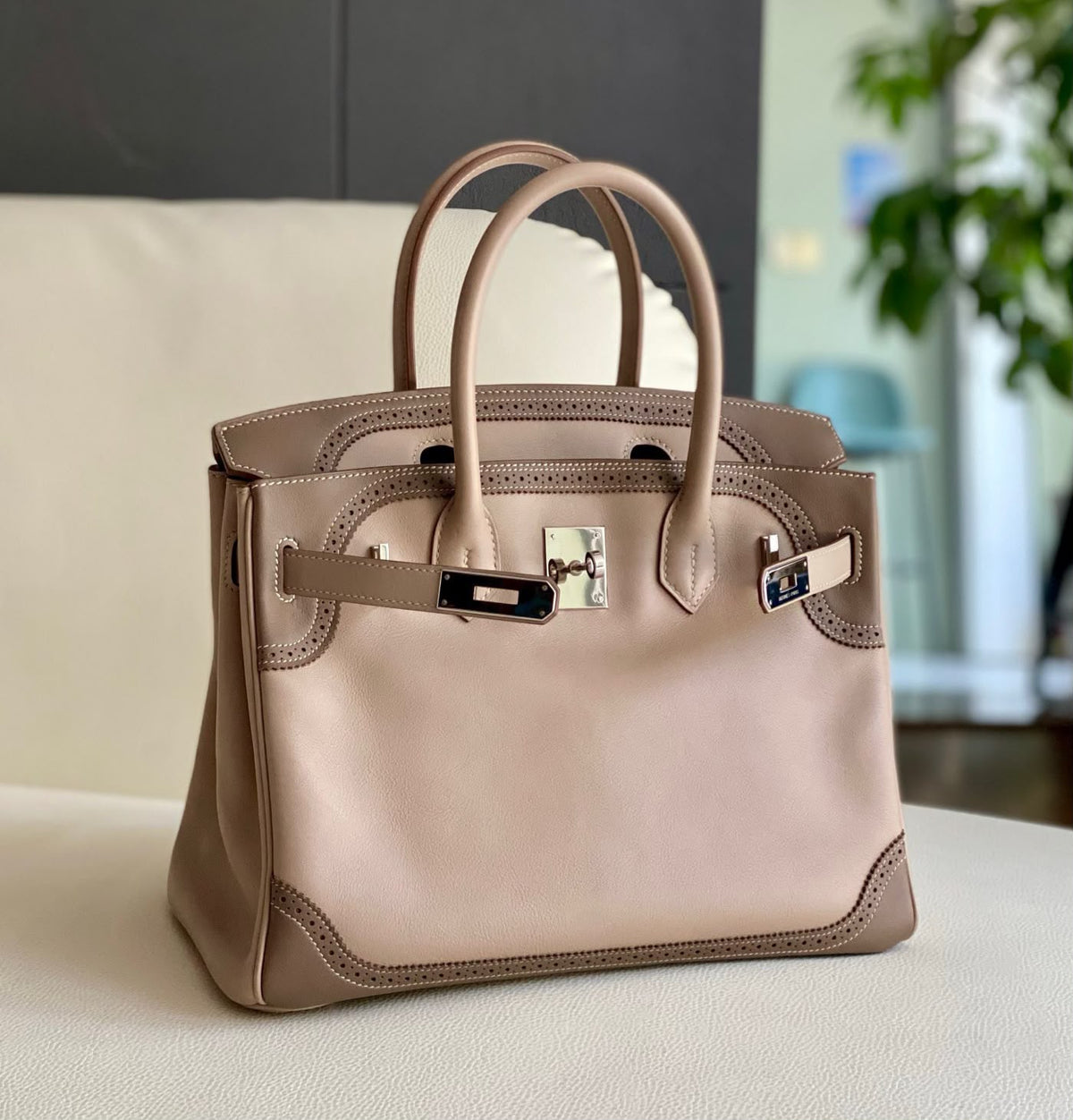 Hermes Birkin 30 Ghillies in Argile Palladium hardware