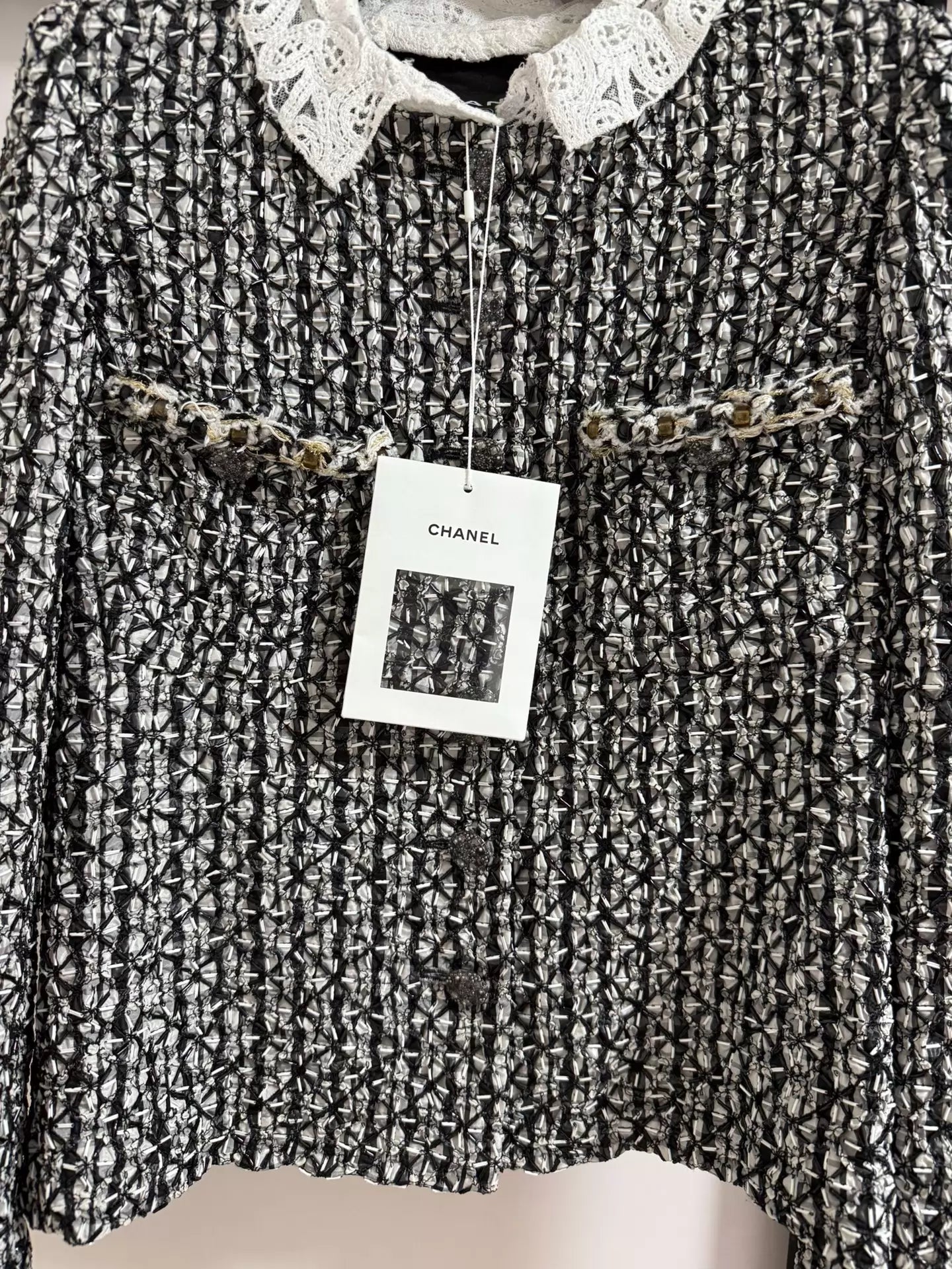 Chanel 23A lace collar beaded jacket
