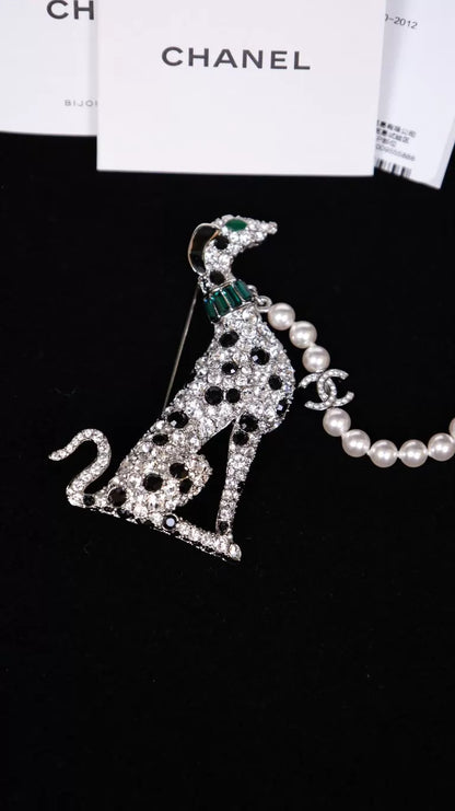 Chanel 26A puppy rhinestone and pearl brooch