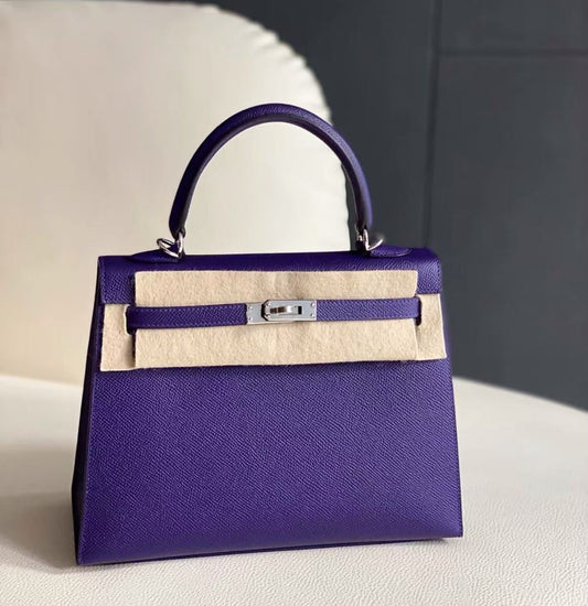 Hermes Kelly 25 Purple Epsom Palladium hardware