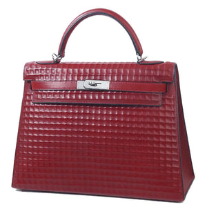 Hermes Kelly 32 Waffle Rouge H Box Palladium hardware