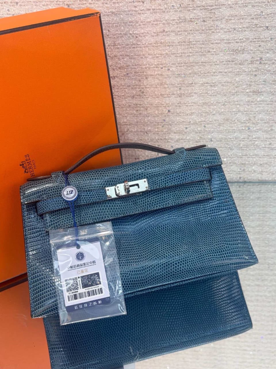 Hermes Kelly pochette Mykonos Lizard Palladium hardware