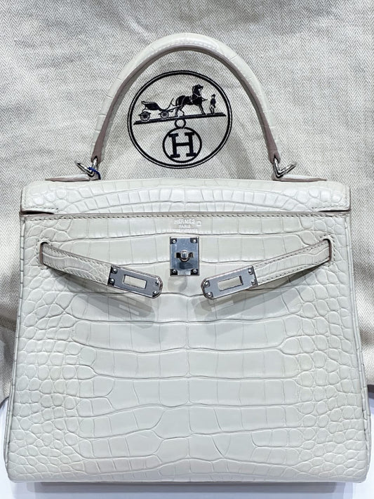 Hermes Kelly 28 Beton Matte Alligator Palladium hardware