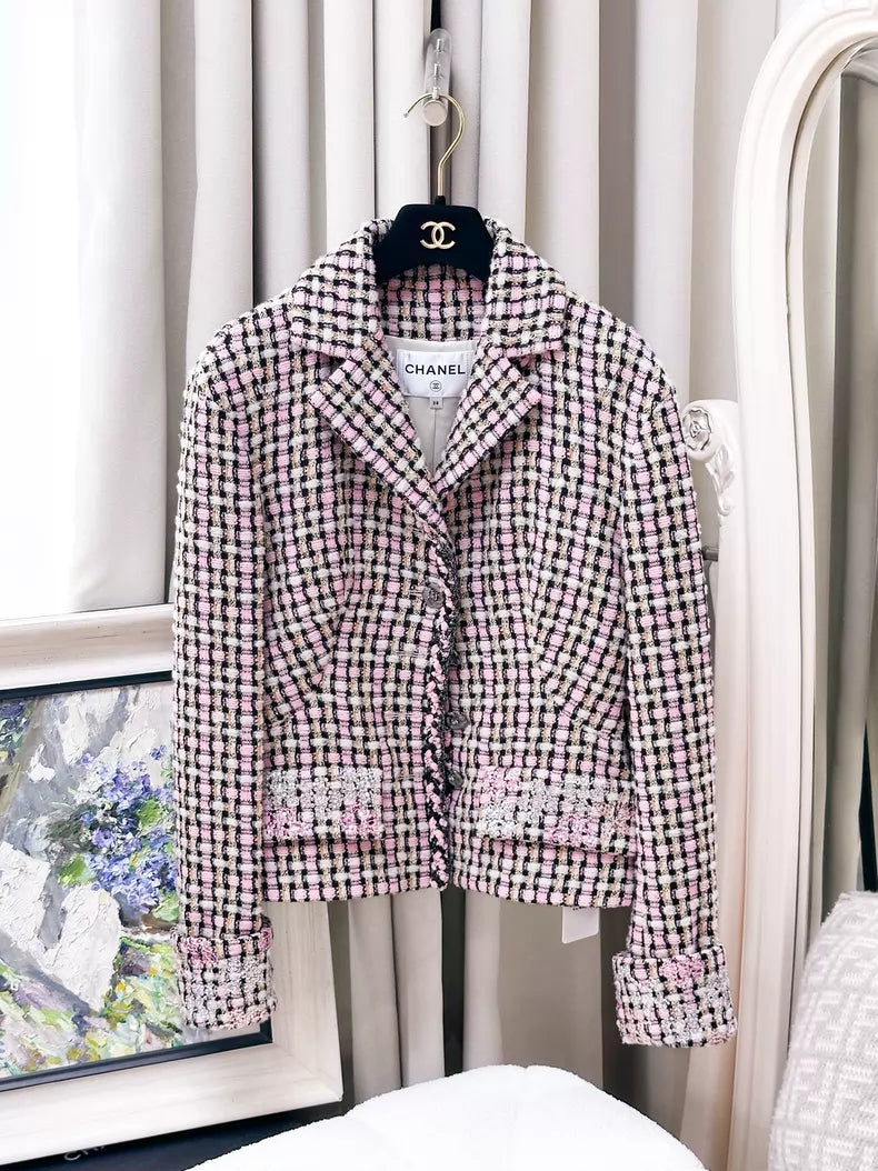 Chanel 23K grey and pink tweed jacket