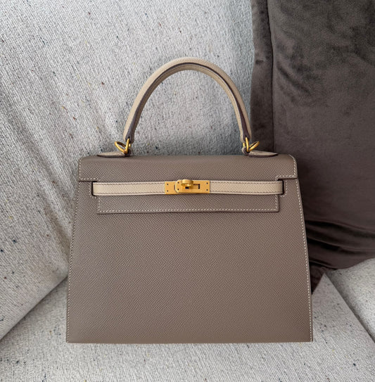 Hermes Kelly 25 HSS etoupe x trench Epsom brushed gold hardware