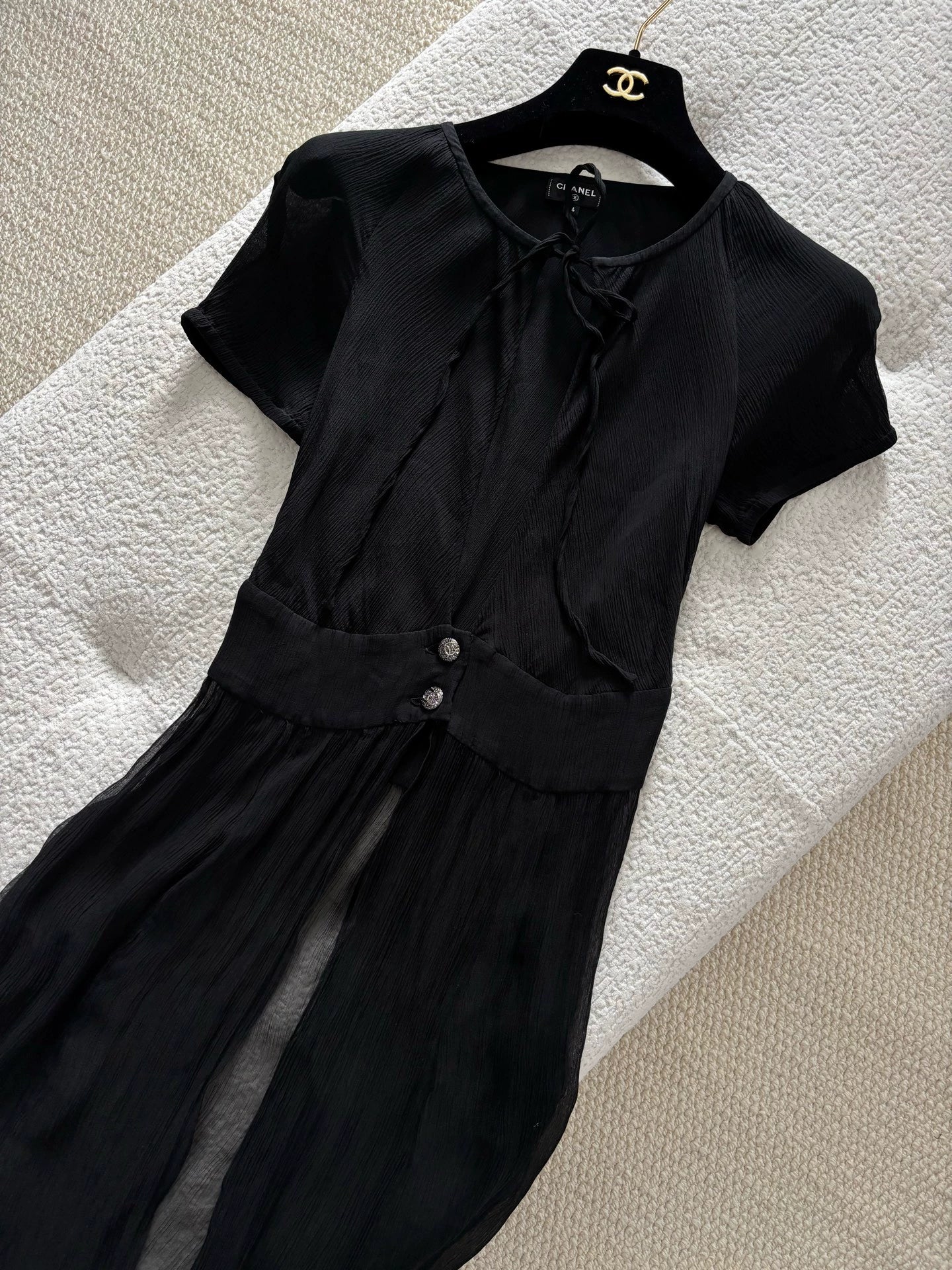 Chanel 21K black silk tulle dress