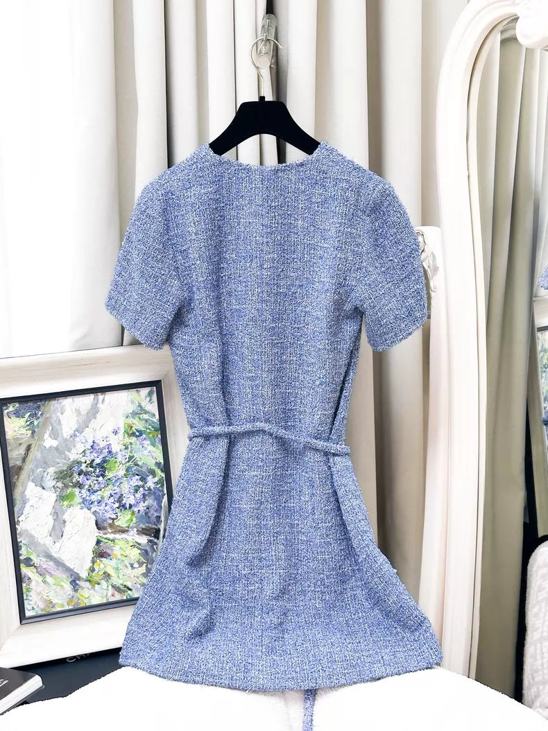Chanel 24P blue and white tweed jumpsuit