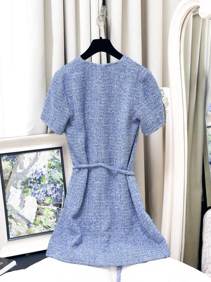 Chanel 24P blue and white tweed jumpsuit